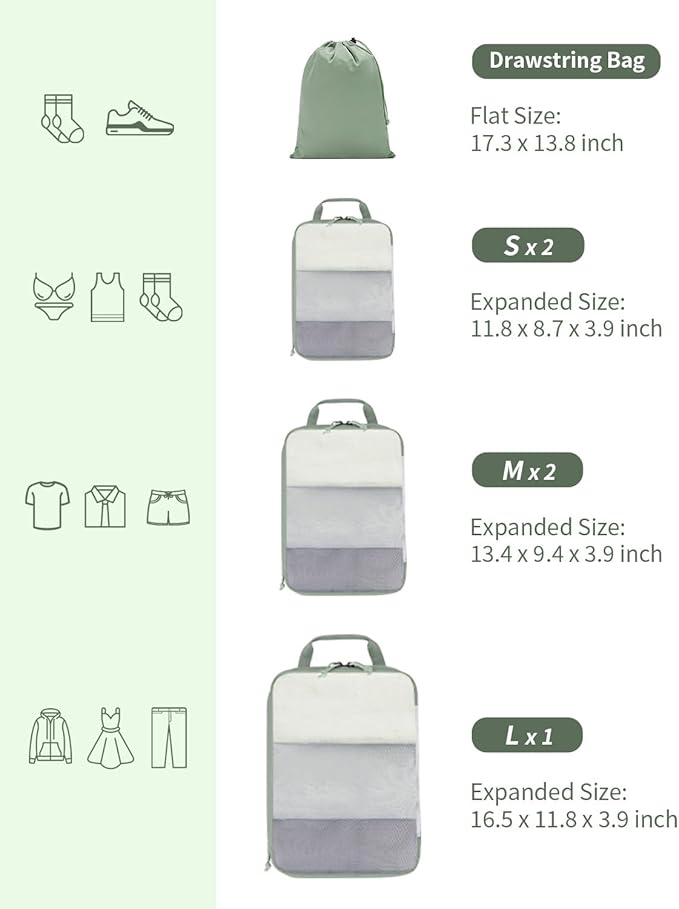 ECOHUB 6 Set Compression Packing Cubes, Lightweight Vacation Travel Essentials, Durable Travel Accessories for Suitcase Carry