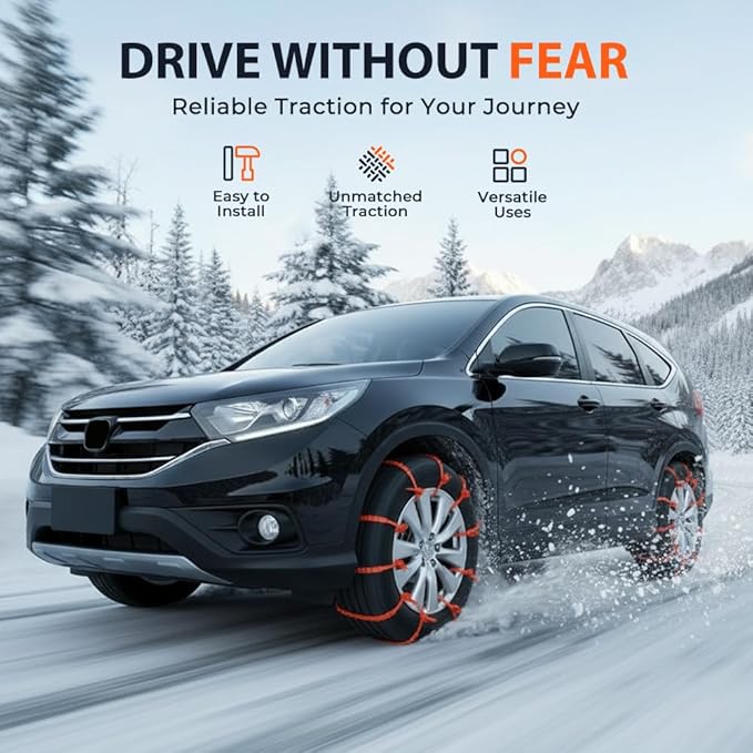 2026 New Universal Anti-Skid Snow Tire Chains, Emergency Traction Cables for Cars SUVs Trucks, Reusable Winter Safety Chains 