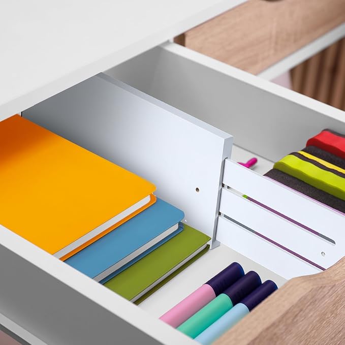 4 Pcs Deep Bamboo Drawer Dividers, Deep Kitchen Dresser Drawer Organizer with Spring Loaded for Clothes, Adjustable Expandabl