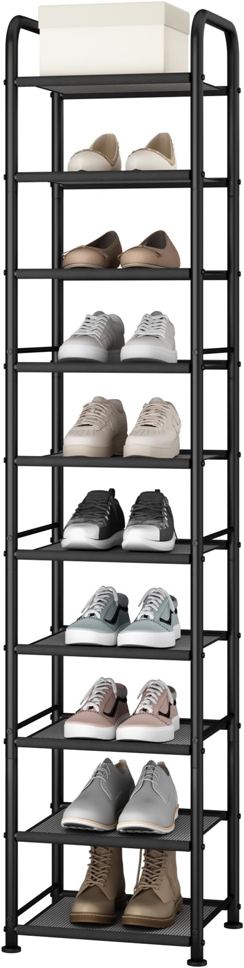 STO STO 10-Tier Narrow Shoe Rack with Sturdy Mesh Shelves, Slim Tall Metal Shoe Organizer for Entryway, Closet, Hallway, Hold