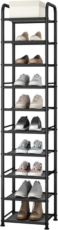 STO STO 10-Tier Narrow Shoe Rack with Sturdy Mesh Shelves, Slim Tall Metal Shoe Organizer for Entryway, Closet, Hallway, Hold