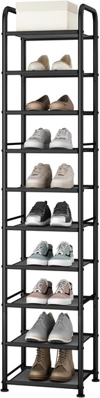 STO STO 10-Tier Narrow Shoe Rack with Sturdy Mesh Shelves, Slim Tall Metal Shoe Organizer for Entryway, Closet, Hallway, Hold