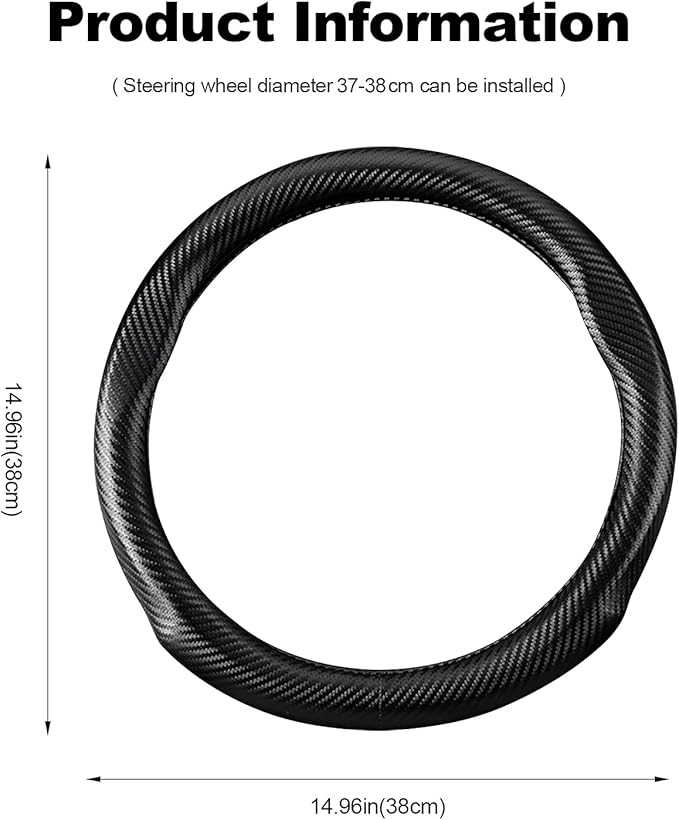 Ergocar Carbon Fiber Material Steering Wheel Cover Anti-Slip Breathable Sweat Absorbent Fashionable Sport Steering Wheel Sleeve for the Round Shape with Diameter of 15"（37.5-38cm）-Black