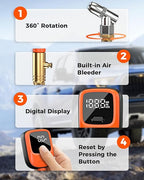 ETENWOLF T600 Digital Tire Pressure Gauge 0-250 PSI, ANSI B40.7 2A Grade High Precision(Plus-Minus 1%),Tire Gauge for Tire Pressure with Rubber Hose, Replaceable AA Batteries