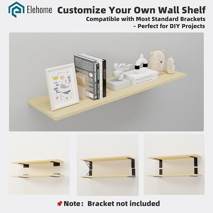 Floating Shelf Board for Wall 5/8" – No Brackets – 36" L x 10" W x 0.6" T Lite Oak Melamine Wood Floating Shelves for Bathroo