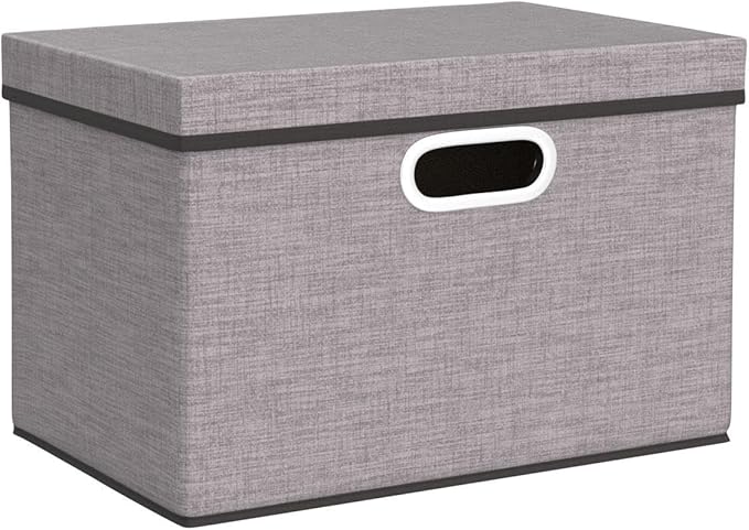 PRANDOM Foldable Storage Boxes with Lids [3-Pack] Linen Fabric Collapsible Storage Bins Organizer Containers Baskets Cube wit