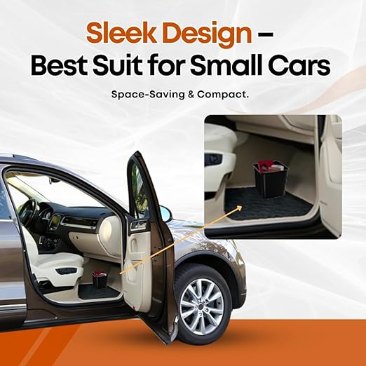 Car Trash Can Waterproof Vehicle Garbage Bin, Leakproof Anti Slip Floor Mat Clip Trash Bag Holder for Car, Truck, SUV, Van Portable Auto Trash Container with Stability Clips (Black, Small)