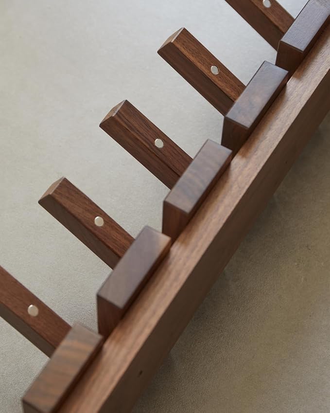 Wood Coat Rack Wall Mount - Large Walnut Piano Coat Rack wtih 5 Hooks for Hanging Clothes,Keys,Robes,Purse,Towels,Modern Deco