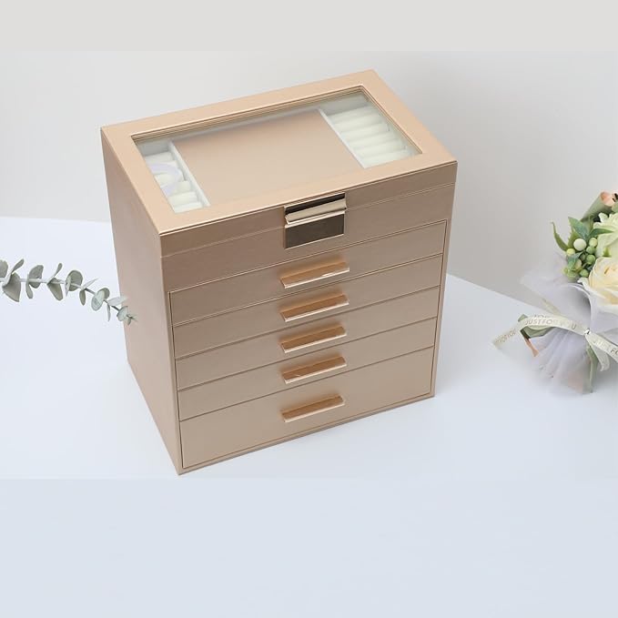 BOOVO Jewelry Boxes for Women, White and Black 6 Layer Large Jewelry Box for Necklace, Bracelet, Earrings, Rings Storage, Jew