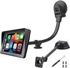 Suction Cup Mount for Carplay Screen with Scrwes, 11.8” Long Arm 360° Adjustable Aluminum Alloy Arm, Strength Windshield Dashboard Mount with 78mm Adhesive Disk for All Car Display Holder