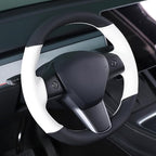 MEWANT Hand Stitched White Leather Tesla Model 3 Steering Wheel Cover for Tesla Model 3 2017-2023 / Model Y 2020-2023 for Tesla Model 3/Y Accessories