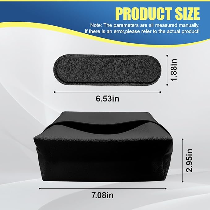 Car Tissue Holder, Leather Auto Headrest Hanging Napkin Box with Magnet-Attracting Adhesive Strip, Universal Vehicle Interior Paper Storage Organizer for Sun Visor, Center Console (Black)