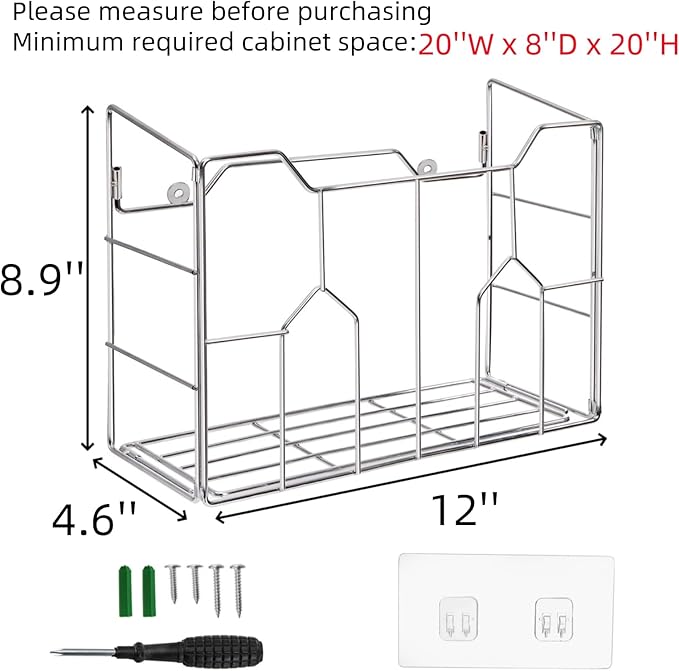 Cididu Kitchen Wrap Organizer Rack Wall Mount, Cabinet Door Organizer Storage, Wall Rack Basket Sturdy Steel Wire, Tall Insid