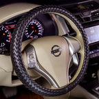 Carwales Car Leather Steering Wheel Cover Men Luxury Black Hand-Made Wrap Hand Woven Universal 14.5-15 Inch