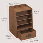 Makeup Organiser Storage Wood Makeup Organizer Box, Lipsticks Holder Rack, with Drawer and Tabletop for Storing Palettes, Bru
