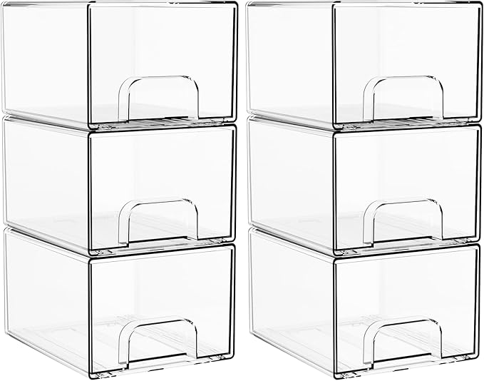 4.4" Tall Small Clear Acrylic Stackable Storage Drawers for Vanity,Under Sink,Bathroom Closet,Medicine Cabinet Organization a