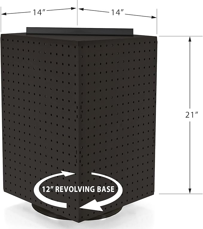 Azar Displays 701414-BLK-4B32 Rotating Countertop Display Kit with Peg Hooks Included, Pegboard Spinner Organizer, Jewelry Or