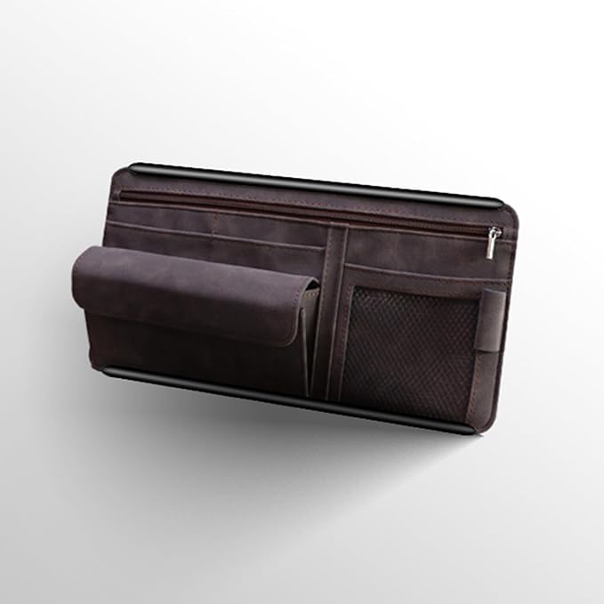 Sun Visor Organizer, Multi-Pocket Auto Visor Organizer for Car, SUV and Truck, Card Holder Glasses Holder for Car Interior Accessories Car Organizers And Storage, Brown