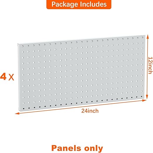 TORACK 4 PCS Metal 12 x 24 in Pegboard Panels, Garage Tools Organizer Pegboards for Workbench, Modular Peg Board, Tool Organi