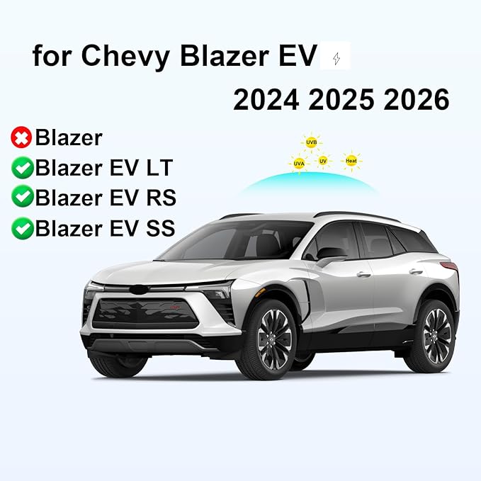 KMF 8pcs Thicken Sun Shades for Chevy Blazer EV 2024 2025 2026 Accessories,Full Car Window Covers Sunshade for Windshield Side Rear, UV Block and Blackout Privacy for Car Camping Outdoor