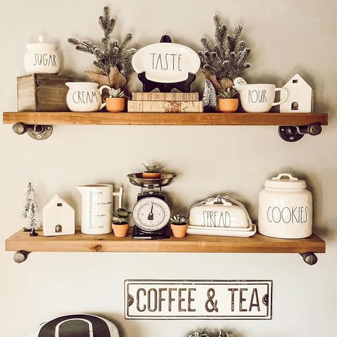 Industrial Pipe Wall Wood Shelves,Real Wooden Shelves 36" in Special Brown Color with 1.2" Extra Thickness, Modern Floating S