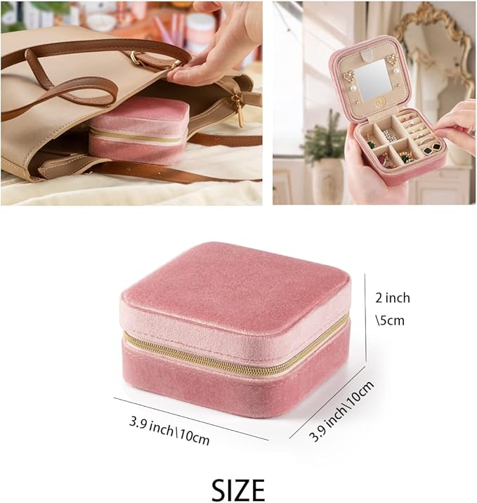 ZPROW Plush Velvet Travel Jewelry Case, Travel Jewelry Organizer, Jewelry Travel Case, Travel Jewelry Box, Small Jewelry Case