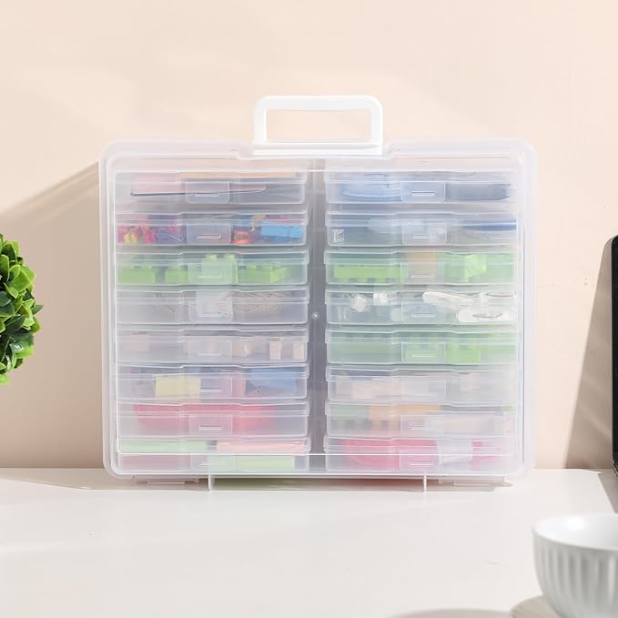 novelinks Transparent 4" x 6" Photo Cases and Clear Craft Keeper with Handle, 16 Inner Photo Organizers & Photo Storage Box, 