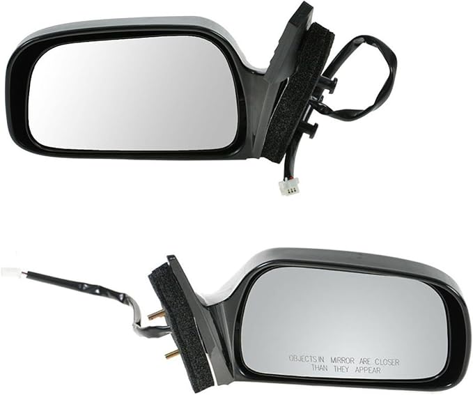 TRQ 2 Piece Driver and Passenger Side Mirror Assembly Set Manual Folding Electric Adjustment Non-Heated No Memory Black Compa