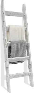 FUIN 5ft Wood Blanket Ladder Living Room Decorative Wall Leaning Farmhouse Quilt Display Holder Storage Wooden Towel Rack for