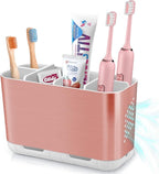 Boperzi Toothbrush Holders for Bathrooms Countertop, Electric Tooth Brush Holder with Adjustable Dividers, Detachable Anti-Sl