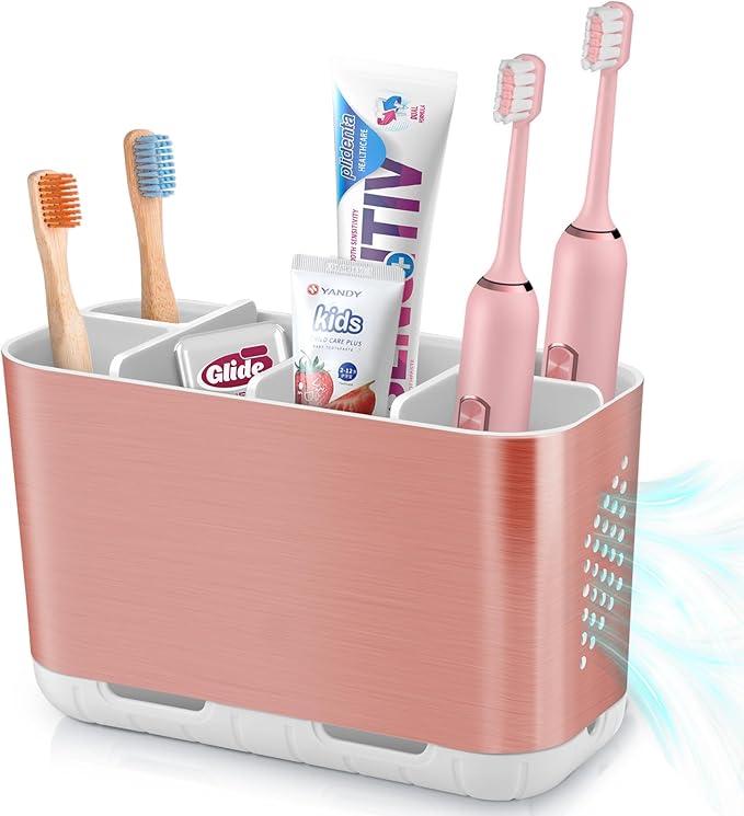Boperzi Toothbrush Holders for Bathrooms Countertop, Electric Tooth Brush Holder with Adjustable Dividers, Detachable Anti-Sl