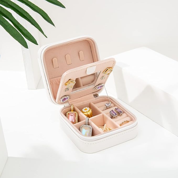 KElofoN Travel jewelry case Travel jewelry box Travel Jewelry Organizer Small Jewelry Organizer Box for Girls Women with Mirr