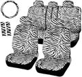 AUTOFAN Zebra Car Seat Covers for Full Set with 2 Seat Belt Pads & Universal 15 Inch Steering Wheel Cover Fit for Cars, Truck