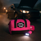 Pretty Pink Roadside Kit - Pink Emergency Kit for Teen Girls and Women - Car Accessories for Women - Durable Carry Bag with L