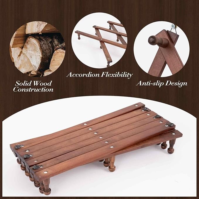 SCUNDA Accordion Wall Hanger with 20 Hooks, Expandable Wall Hat Display Rack, Wooden Wall Hook for Coat, Hats, Baseball Caps,