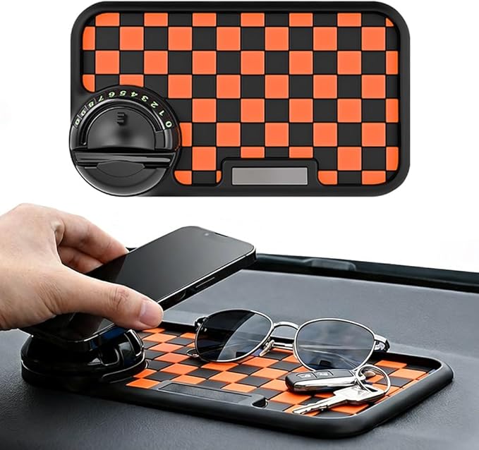 Multifunctional Car Anti-Slip Dashboard Mat with 360° Rotating Phone Holder & Hidden Parking Number Plate, Universal Anti Sli
