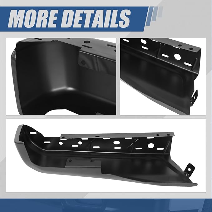 Auto Dynasty Rear Bumper End Caps Cover Compatible with 2015-2020 Ford F-150, Passenger Right Side, Non Parking Sensor Holes, Primered/Painted Black