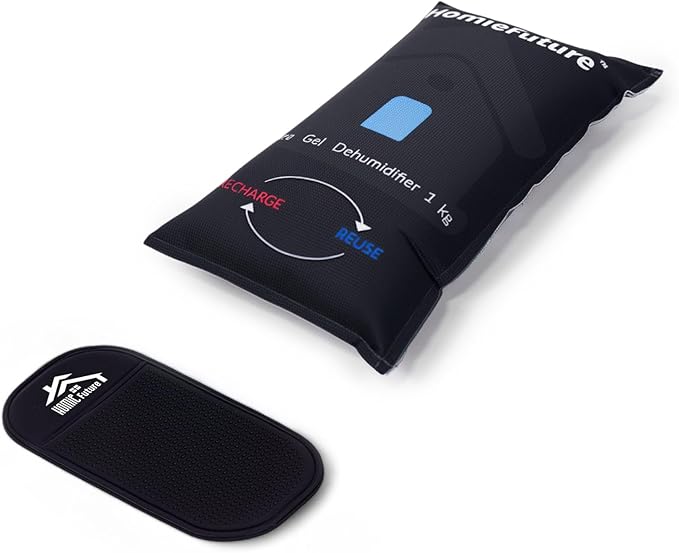 1000g Car Dehumidifier Bag with Non-Slip Dashboard Mat | Microwave Rechargeable Silica Gel Desiccant | Absorbs Moisture & Con