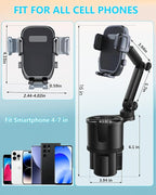 Cup Phone Holders for Your Car, [360°Adjustable] Car Cup Holder Phone Cradle for 2.5-4" Cup Holders-Compatible with iPhone 15/14 Pro, Phone Holder Mount for Truck/SUV| Anti-Slip & No Shake Design