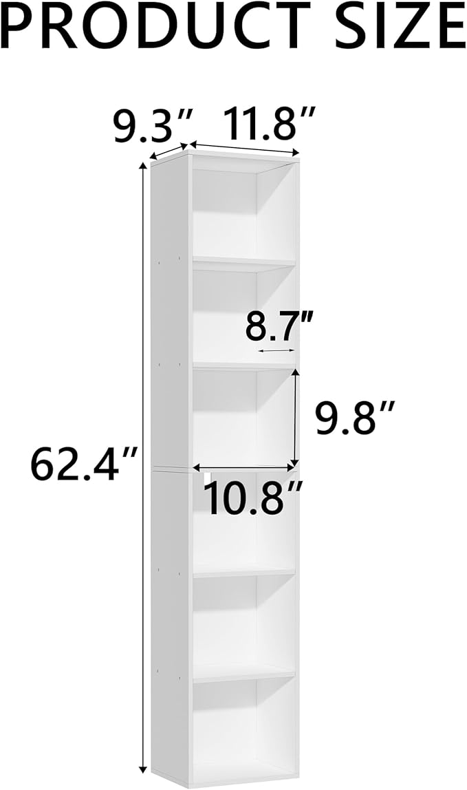 6 Cube Storage Organizer,Wooden 6-Tier Open Shelf Bookshelf,Versatile Storage Cubes for Living Room，Bedroom,Home Office, (Whi