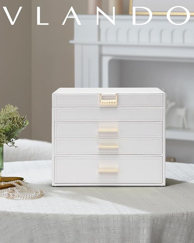 Vlando 4 Layer Large Jewelry Box - Jewelry Holder Organizer, Jewelry Box Organizer for Drawer Necklace Ring Bracelet and Watc