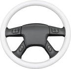 MEWANT Hand Stitched Steering Wheel Cover for Chevy Silverado 1500 2003-2006 DIY White Faux Leather Steering Wheel Wrap