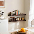 Floating Wall Shelves 24x6.8x1.7 Inch – Solid Wood Rustic Shelves in Walnut Finish – Wall Mounted Display Shelf for Bathroom,