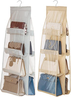 AARAINBOW 2 Pack Hanging Handbag Purse Organizer, 8 Pockets, Wardrobe Closet Space Saving Transparent Hand Bags Holder, 43.3L