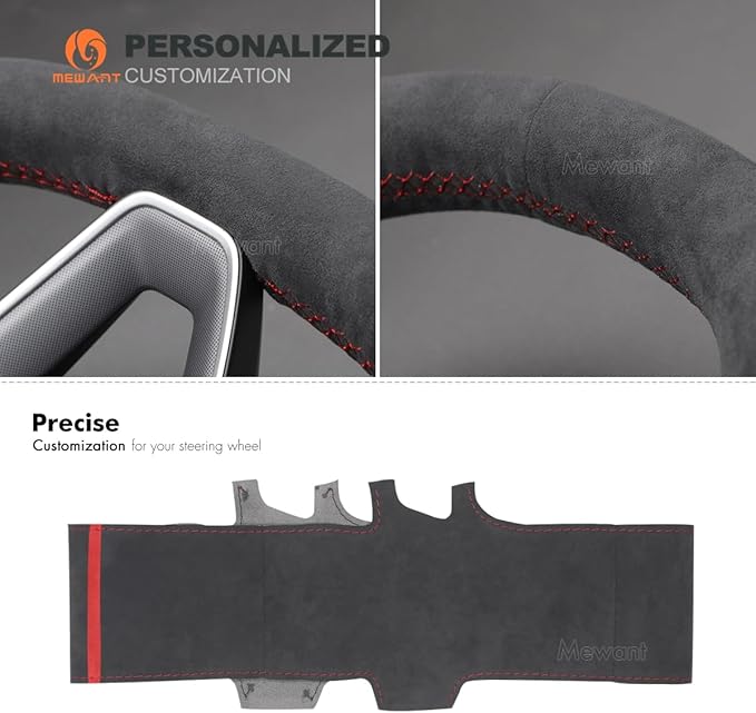 MEWANT Hand Stitched Matte Carbon Fiber&PU Leather Steering Wheel Cover Wrap for Tesla Model 3 Highland 2023 2024 2025 Steering Wheel Accessories