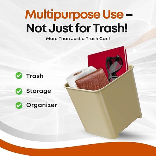 Car Trash Can Waterproof Vehicle Garbage Bin, Leakproof Anti Slip Floor Mat Clip Trash Bag Holder for Car, Truck, SUV, Van Portable Auto Trash Container with Stability Clips (Mocha, Small)