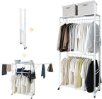 lumizone Folding Clothing Rack with Wheels Expandable Wardrobe Portable Clothes Rack for Hanging Clothes Adjustable Closet Sh