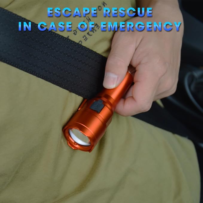 Small RGBW Flashlight Rechargeable with 12 Volt Car Cigarette Lighter & USB C for Auto Vehicles Emergency, Car Escape, Outdoo