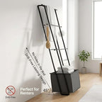 2-in-1 Leaning Blanket Ladder with Storage Basket, Matte Black Metal Towel Rack Stand, Drill-Free Space Saving Organizer for 