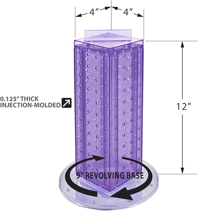 Azar Displays 700220-PUR Purple Pegboard Interlocking Counter Unit 4" x 13"On 9" Diameter Base